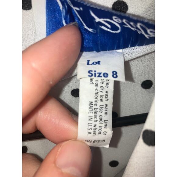 SL Petites 8 Dress White Polka Dot 1980s Puff Tulle Belted Black Skirt Secretary - Picture 7 of 12